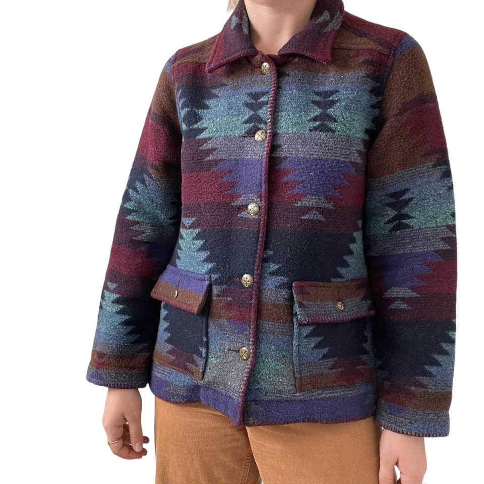 Винтажная женская флисовая куртка 90-х из шерстяной смеси Aztec Southwestern Bohemian размер L - Изображение 3 из 4