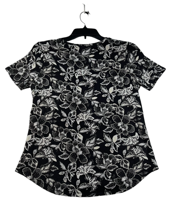 Old Navy Blouse Womens Size Small Black Floral Short Sleeve
