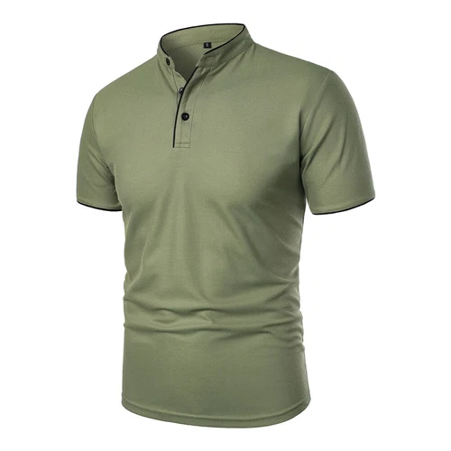 Men Grandad Collar T Shirt Fashion Casual Slim Fit T-Shirt Short Sleeve Top Tees - Picture 6 of 27