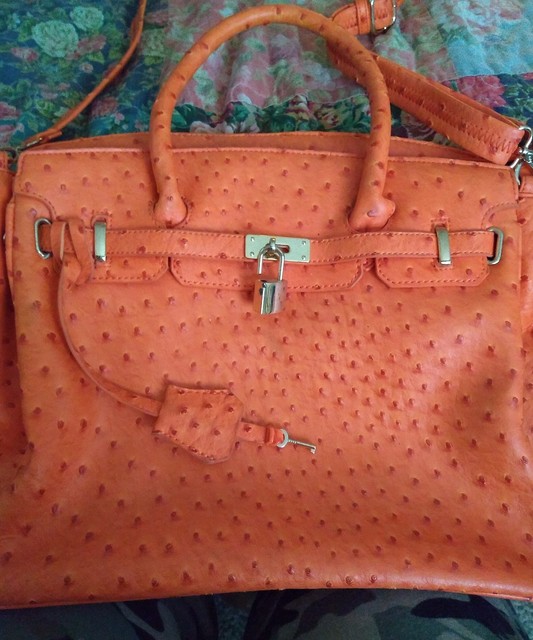 ORANGE, faux OSTRICH print handbag eBay