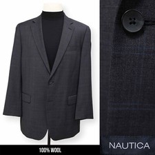 NAUTICA mens charcoal gray plaid 100 WOOL sport coat suit jacket blazer 42 L