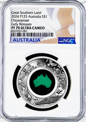 2024 Australia Great Southern Land CHRYSOPRASE 1oz Silver Coin NGC PF70 ER