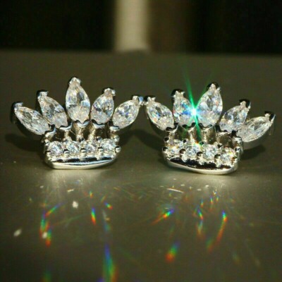 14K White Gold Plated 2Ct Lab Created Diamond Queen Crown Cluster Stud Earrings