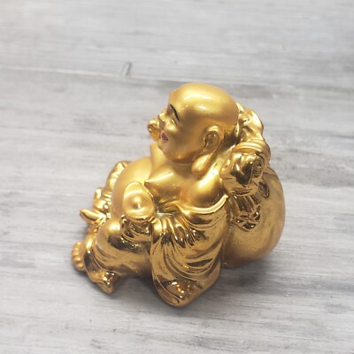 QIFU BUDDHA SHINY GOLD COLOR FIGURINE STATUE TRINKET with QIFU BUDDHA SHINY GOLD COLOR FIGURINE STATUE TRINKET with