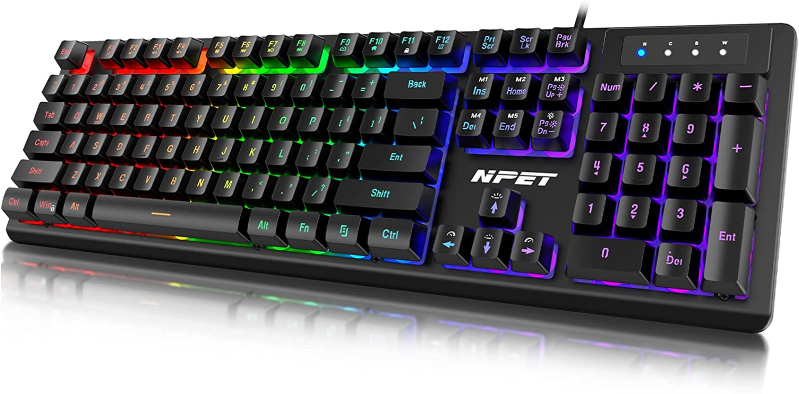 K10 Gaming LED Backlit Keyboard with Spill-Resistant Design and Multimedia Keys