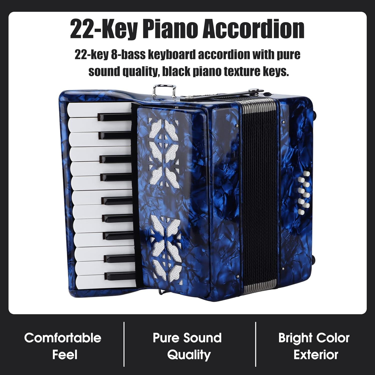 22-Key Piano Accordion with 8 Bass, Adjustable Strap, Pure Sound