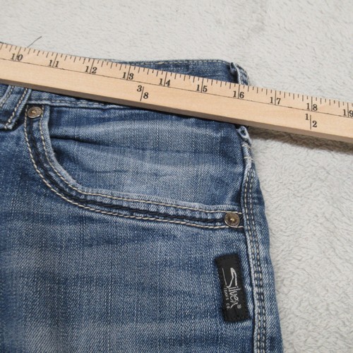 Silver Jean Men 32x29 Eddie Relaxed Denim Red Stitch Faux Selvedge Fade Whisker - Picture 14 of 17