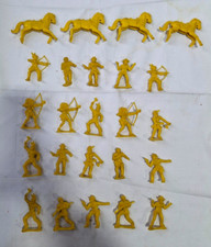 Lot of 24 Vintage 1960s Marx Yellow Plastic Cowboys Indians with Horses