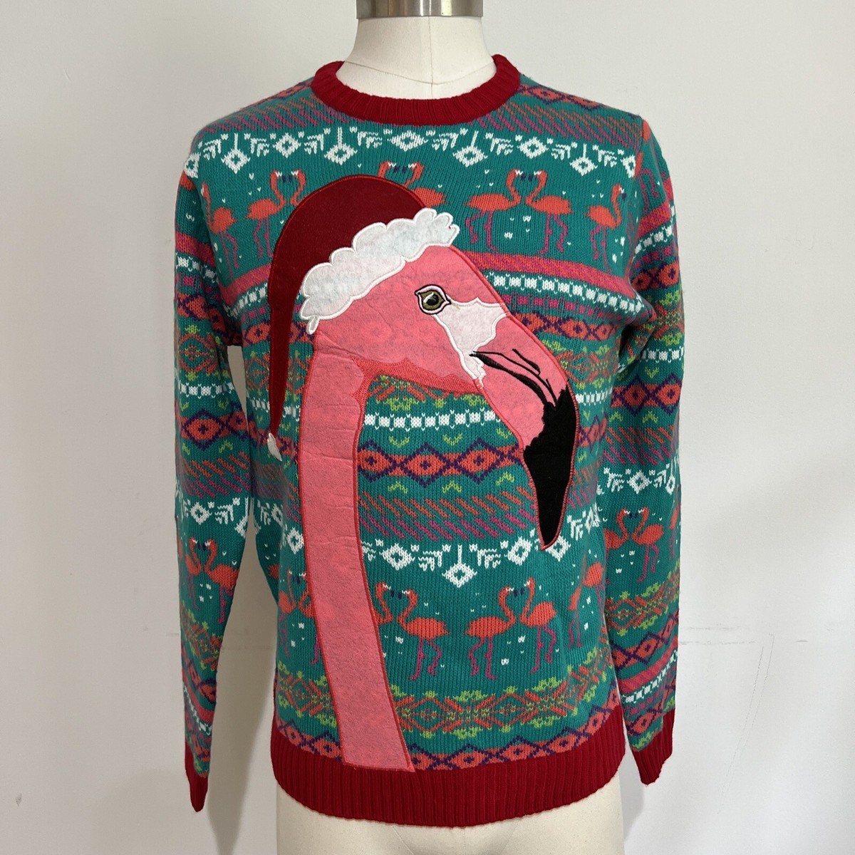 Blizzard Bay Flamingo bird ugly Christmas sweater mens SM NEW with