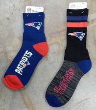 2 Pack NFL New England Patriots Socks Gift 501 Crew Black Script Large Mens