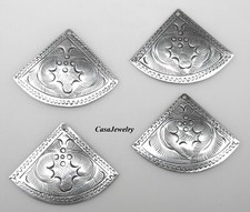 3222H ANTIQUED .925 STERLING SILVER PLATED 1/4 ROUND HILL TRIBE W/HOLE - 4 Pcs