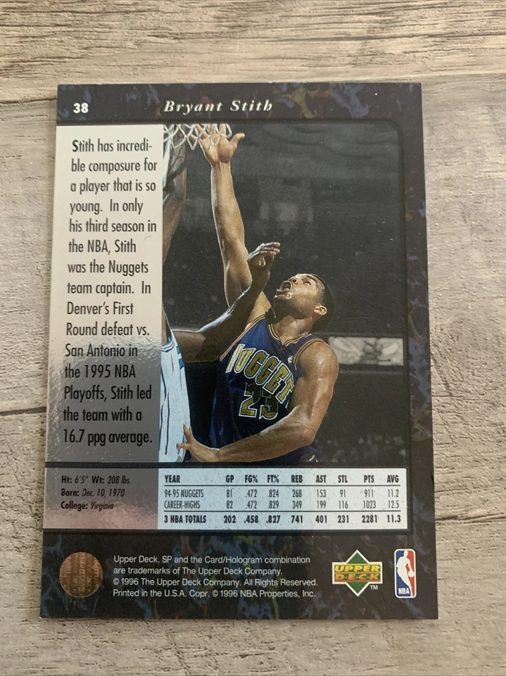1995-96 Upper Deck SP #38 Nuggets Bryant Stith Basketball Card - Image 2 of 2