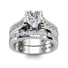 1.85Ct White Heart CZ Channel Set Band Engagement Ring 925 Sterling Silver