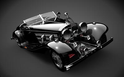 Cars mercedes 500k retro classic 3d Desk Mat Stitched