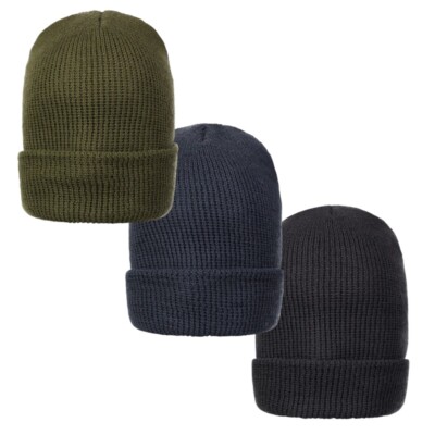 3-Pack 100% Wool Watch Cap -  Government Contractor, US Made, Black, Navy, & OD