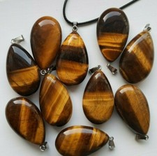 Tigers Eye High Quality Smooth Stone Drop Necklace Large XL Pendant 20x40mm