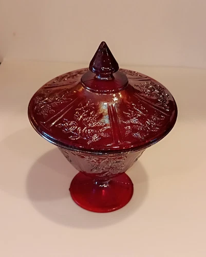 Red Covered Candy Dish.  Never Used.  Stored in Warehouse.