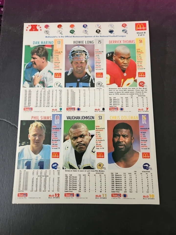 Juego completo de 3 hojas sin cortar de tarjetas de fútbol americano McDonalds NFL GameDay 1993 para coleccionistas Foto 4 de 4