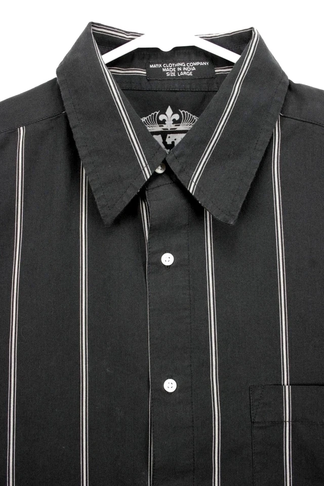 Matix Marc Johnson Mens Shirt Size L L/S Button Black/White Striped Pro Series - Image 3 of 4