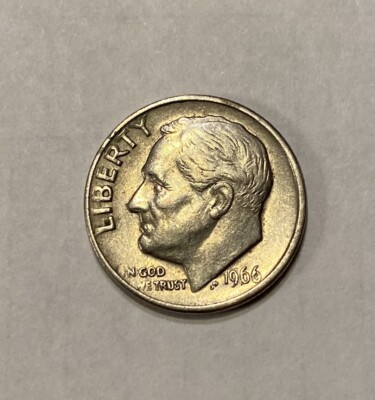 1966 Dime With Distorted Letters In God We Trust Double Die Face