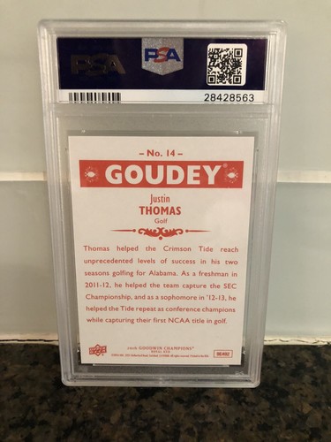 2016 Upper Deck Goodwin Champs Justin Thomas Goudey - Royal Red PSA 8 NM-MT #14 - Picture 2 of 2