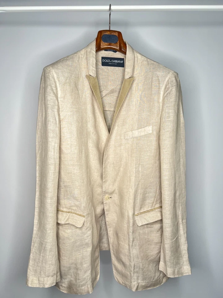Blazer de verano de lujo Dolce & Gabbana dorado para hombre beige mezcla de lino talla US44 EU54 Foto 3 de 4