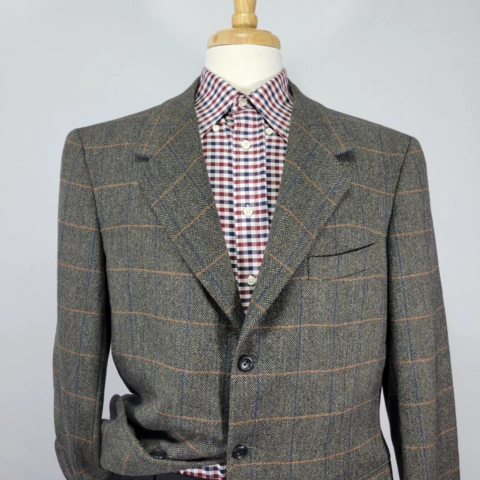 Oxxford Clothes Manhattin Jacket D9 Mens Sport Coat Blazer Herringbone Plaid 41R - Image 2 of 4