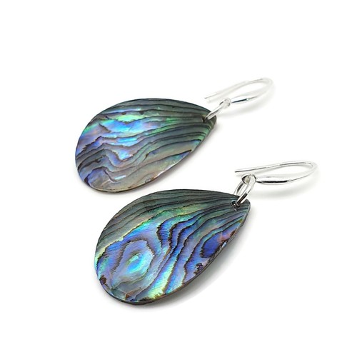 Paua Earrings Rainbow Abalone Natural Shell Dangle Drop Sterling Silver Hooks - Picture 8 of 84