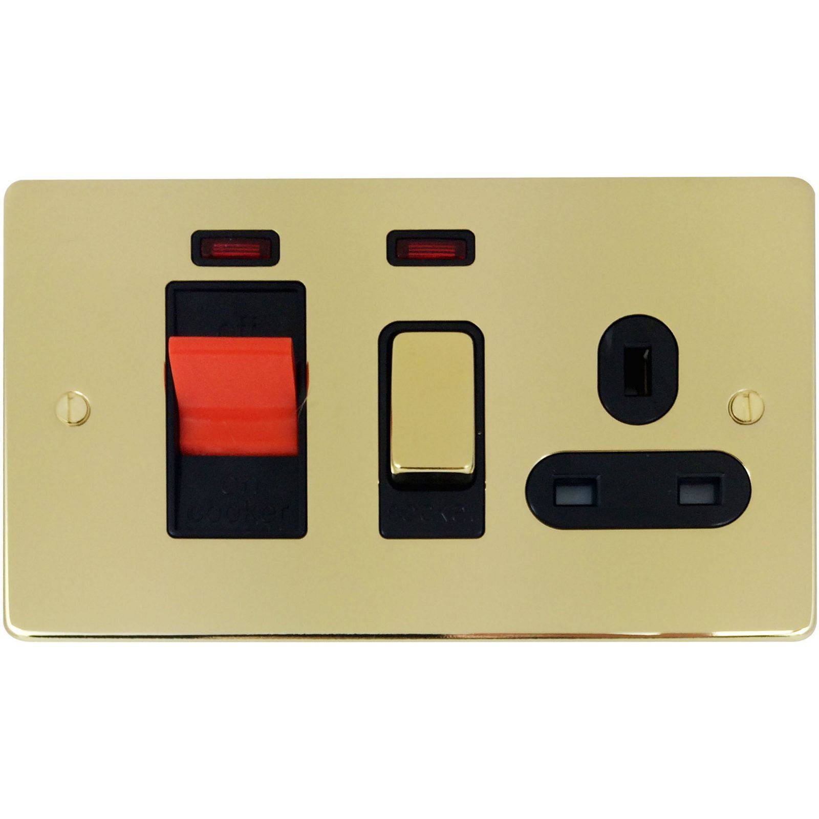 Schneider GGBGU4501BPBRP 45Amp Cooker Switch Unit With 13A Switched Socket Brass