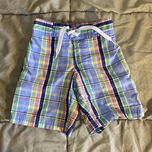 Janie and Jack Boys Size 4 Pink Blue Green Plaid Swim Trunks Shorts Cotton Blend - Picture 3 of 9