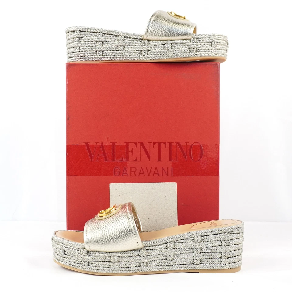 Valentino VLogoMedallion Platform Espadrilles In Platinum - Women's Size EU 39