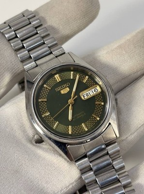 Seiko 5 7526-8000 Automatic 17J Green Dial Day-Date 36mm 1970s Boxed Men Gents