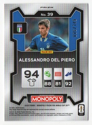 2026 Panini Prizm Monopoly FIFA World Cup Alessandro Del Piero #39
