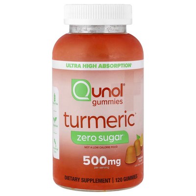 2 X Qunol, Turmeric Gummies, Tangerine, Zero Sugar, 120 Gummies (250 mg per Gumm