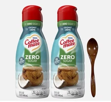 CoffeeMate Zero Sugar Coconut Creme Coffee Creamer 32 oz 2 pack w/ Wooden Spoon
