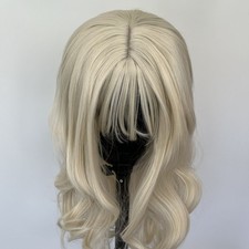 Platinum blonde Women Soft Cosplay Wig With Bangs Synthetic Hair Long Wavy