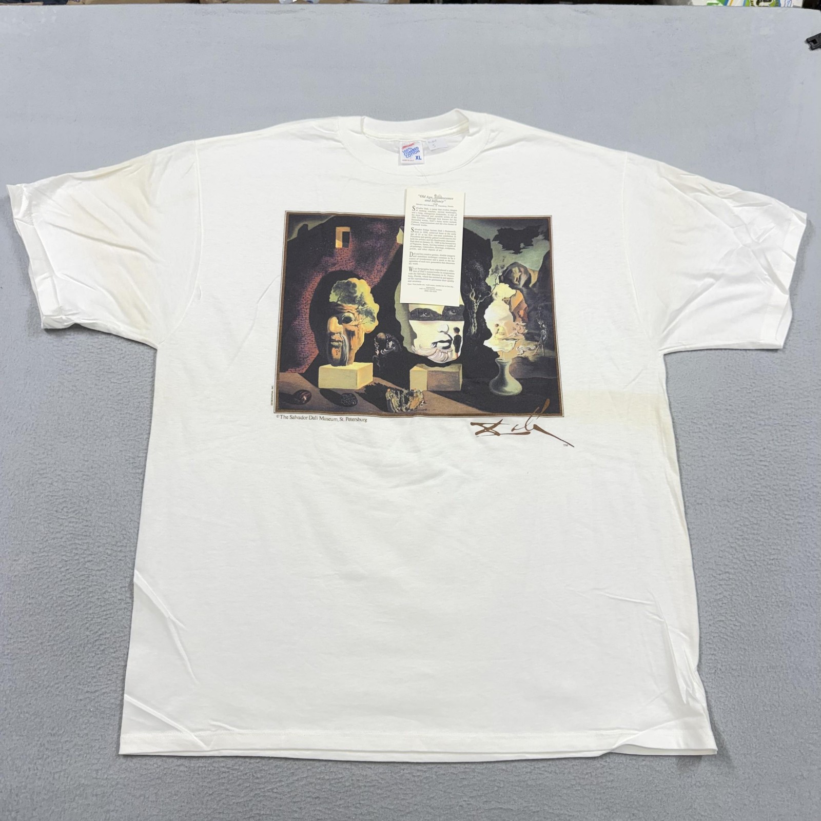 Vintage Salvador Dali Jerzees Shirt Mens XL White Old Age Adolescence Tee 90s