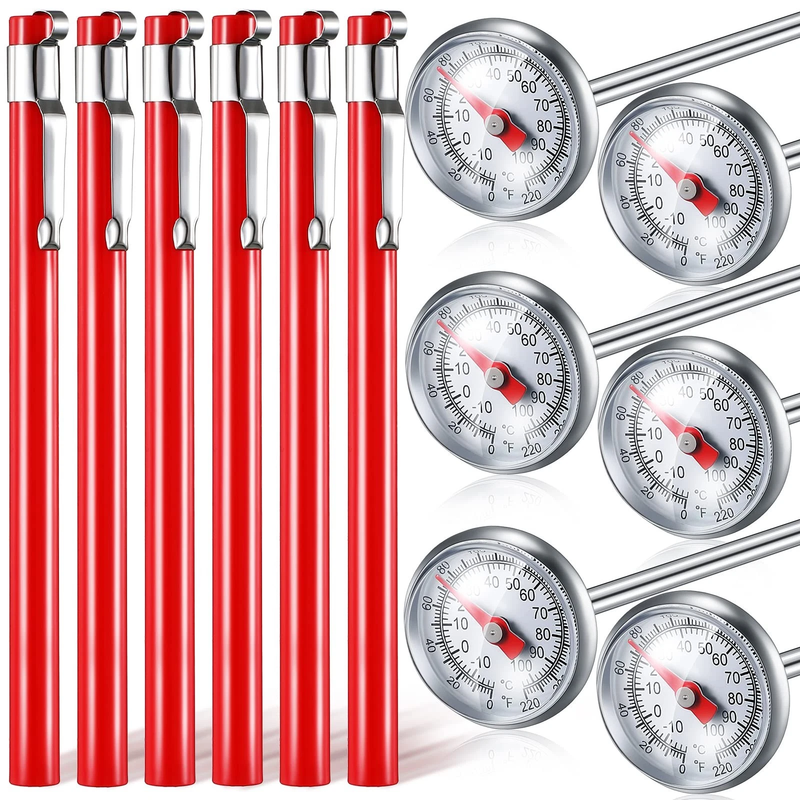 6 Pcs Stainless Steel Kitchen Thermometer with 5 Inch Long Stem 1 Inch Dial T...