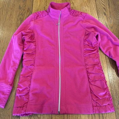 Women s Sz. M Cutter & Buck Full Zip Hot Pink Fleece Jacked W/Ruched Accents