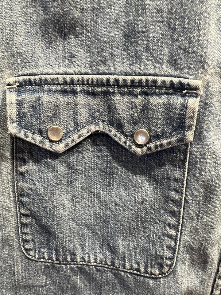 Lauren Jeans Ralph Lauren 珍珠扣衬衫女式大号牛仔刺绣袖 — 第 3/4 张图片