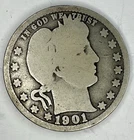 1901 Barber Quarter- Silver 25c- United States Coin - Circulated