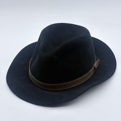 Vintage Wegener Black Felt Hat German Made Fur Felt Fedora Wide Brim Size GR60