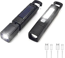 2 Pack Solar Rechargeable LED Flashlight Zoomable High Lumens Torch for Camping
