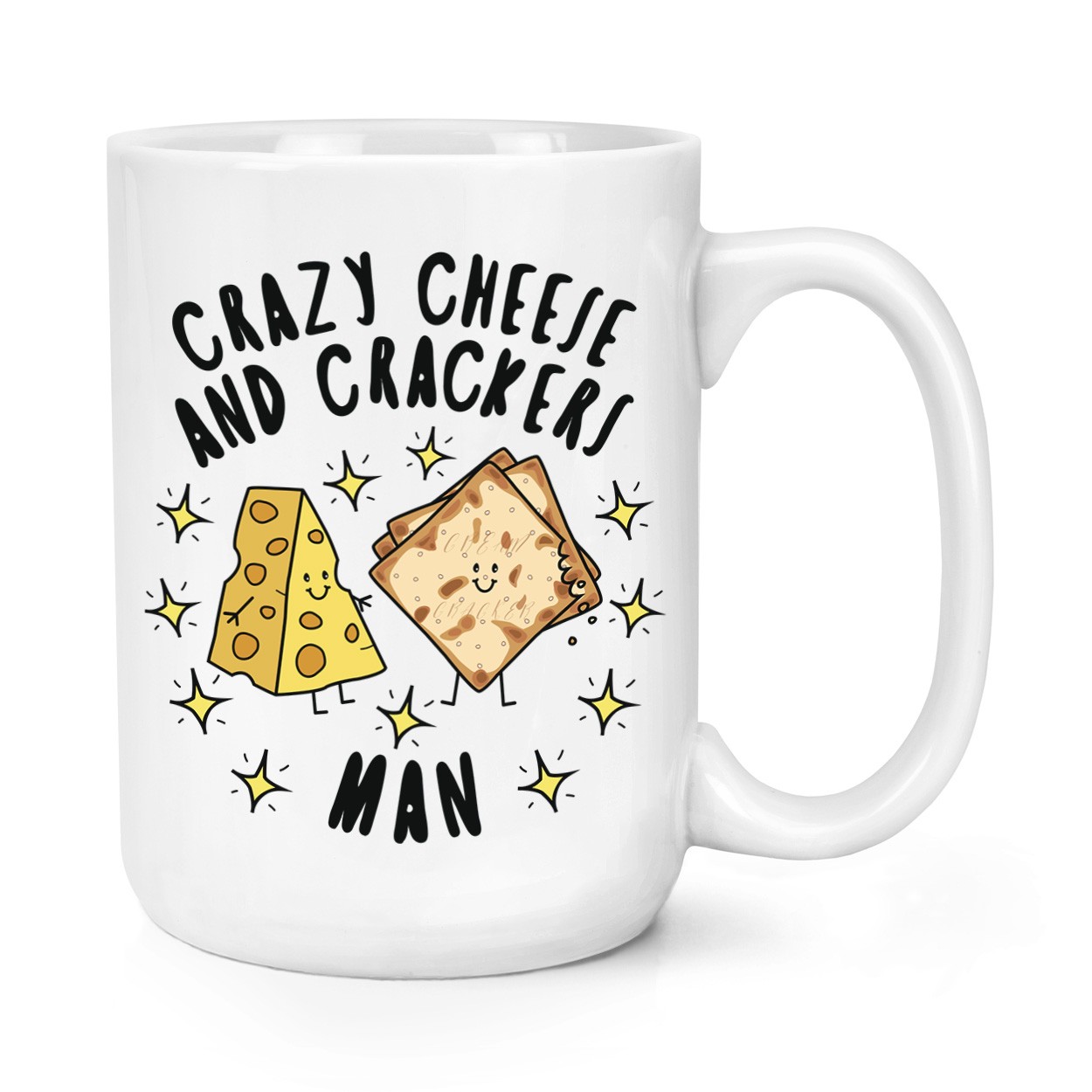 Crazy Cheese And Crackers Man Stars 15oz Large Mug Cup Funny Joke Food Lover