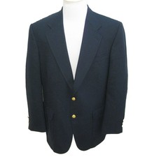 STAFFORD Men's Size 43R Navy Blue Wool Blend Blazer Suit Jacket Brass Buttons