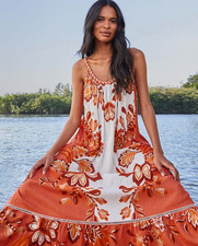 🌴 FARM Rio Aura Cream Maxi Dress Large NWT Floral Tropical Resort Boho $220