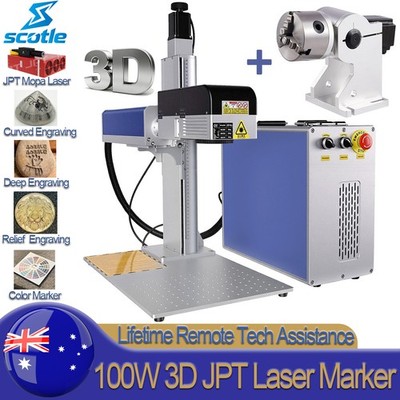 100W JPT MOPA 3D Fiber Laser Marking Machine Curved/Relief/Deep/Engraver Rotary