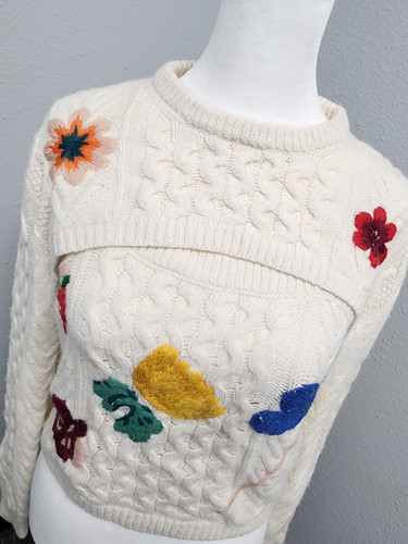 Rosie Assoulin Ivory Wool Cotton Cable-Knit Thousand-In-One Sweater M