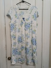 Lat Fashion Intimates Nightgown Women L Sleeveless Blue Florals Gown D2