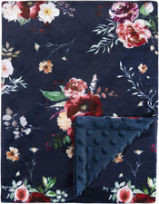 Baby Blanket Super Soft Minky Floral Dark Blue 30X40 Inch